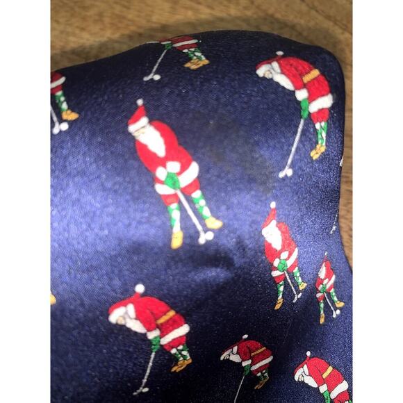 Jingle Bells Silk Christmas Necktie Golfing Santa Design Blue Men's Tie - Picture 2 of 6